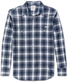 Show your down-to-earth everyman style with this plaid shirt from Lucky Brand Jeans.