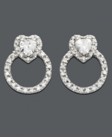 Let your love shine with sparkling studs by B. Brilliant. Crafted in sterling silver, earrings feature round-cut cubic zirconias (1 ct. t.w.) in a heart shape and loop design. Approximate diameter: 1/2 inch.