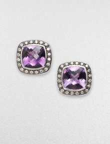 From the Moonlight Ice Collection. Amethyst and pavé diamond studs in blackened sterling silver. Amethyst Diamonds, 0.6 tcw Blackened sterling silver Size, about ½ Post back Imported 