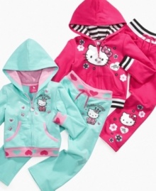 Playtime will be extra fun when she's wearing this adorable Hello Kitty hooded sweatshirt.