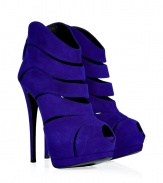 Finish your look on a dramatic note with Giuseppe Zanottis rich violet suede cut-out sandals, styled with flattering curved lines for an ultra-chic, modern edge - Peep-toe, back zip, hidden platform, stiletto heel - Style with pencil skirts and sharply tailored tops