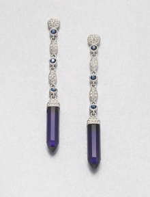 Long on Art Deco elegance, this gracious design combines pavé cubic zirconia and faceted sapphire-colored crystals for endless dazzle.Cubic zirconiaCrystalRhodium platingLength, about 2.75Post backImported