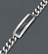 A modern men's bracelet with a hint of extra shine. This sophisticated bracelet styles combines a curb link chain, ID tag design, and round-cut black sapphires (2-1/2 ct. t.w.). Set in sterling silver. Approximate length: 8-1/2 inches.