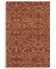 A blend of traditional and contemporary design elements, this unique piece displays an inviting, weathered look in deep red colorways. Plush New Zealand wool gives the rug a soft surface that holds up in the busiest rooms in your home.