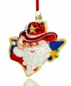 A Texan at heart, Santa replaces his traditional headgear with a genuine cowboy hat in an ornament that's big on color, big on glitter and a surefire hit at Lone Star holidays. From Christopher Radko.