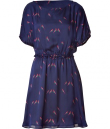 Stylish with just the right amount of whimsy, this Marc by Marc Jacobs dress brings springtime chic to any look - Bateau neck, short sleeves with ruffle cuffs, elasticized waist with ruffle, full skirt, all-over bird print - Style with platform pumps and a statement tote