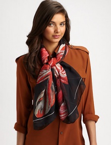 Bold tulips add a splash of color to this dark, silk scarf.SilkAbout 55 X 55Dry cleanMade in Italy