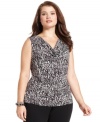 A sweeping neckline and a graphic print make Calvin Klein's plus size top a must-have for pairing with tailored suits and softer separates alike. (Clearance)