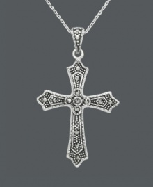 The perfect accent piece to portray your faith. Genevieve & Grace's intricate cross pendant features glittering marcasite in sterling silver. Approximate length: 18 inches. Approximate drop: 1-5/8 inches.