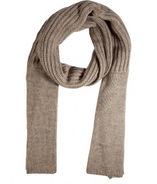 Stay warm and stylish in this versatile wool-blend neutral scarf from Cacharel - Large ribbed scarf with smaller ribbed edges, easy-to-style length - Wear with skinny jeans, an oversized pullover, and a slim parka