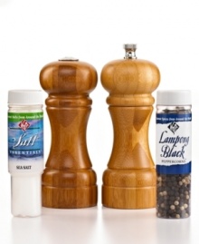 Put great taste on the table. This striking pepper mill and salt shaker set includes high-quality salt and peppercorn samples, so you can step every meal up. By crushing instead of grinding, this set promises to never jam up or wear out.