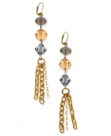 Three is a magic number. T Tahari brings three different accents together to top this set of earrings featuring chains in triplicate, crafted from 14k gold-plated, nickel-free base metal. Approximate drop: 4-1/4 inches.