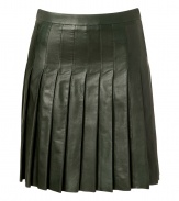 Your new season style just got more chic with this ultra-luxe pleated leather skirt from Salvatore Ferragamo - Allover pleating, concealed side zip closure, made with supple smooth leather - Fitted waist - Wear with a cashmere turtleneck, a neutral-hued cape, and classic pumps