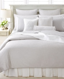 Reminiscent of fine diamond jewelry, the Pave duvet cover from Barbara Barry delights the eye with its delicate clusters of flowers and leaves rendered from a raised dot texture. Finished in a cool, soothing palette.