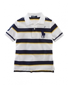 The essential striped cotton mesh polo is detailed with an embroidered Big Pony and a twill 3 for preppy, in-the-game style.