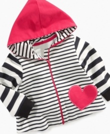 This First Impressions striped hoodie will keep her warm and its adorable style will warm your heart.