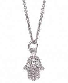 Elegance and eclecticism go hand-in-hand with this hamsa pendant from B. Brilliant. Round-cut cubic zirconia accents provide a sparkling touch. Crafted in sterling silver. Approximate length: 18 inches + 3-inch extender. Approximate drop: 5/8 inch.