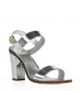 These Pop-Art inspired Sergio Rossi sandals channel the swinging sixties but with a modern edge - Metallic leather, front strap, ankle strap closure, chunky heel - Wear with a flirty mini-dress, a boyfriend blazer, and an embellished clutch