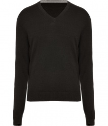 Classically sophisticated, this slim wool-blend pullover from Michael Kors is sure to be a new season staple - V-neck, long sleeves, ribbed hem and cuffs, slim fit - Pair with slim jeans, chinos, or corduroys