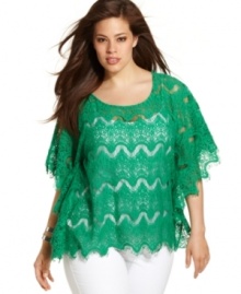 Turn up the heat with INC's batwing sleeve plus size top, crafted from sassy lace.