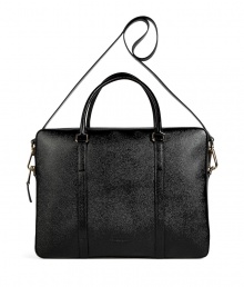 Elevate your workweek staples with this luxe leather briefcase bag from Jil Sander - Classic briefcase style, carrying handles and convertible shoulder strap, top zip closure, textured leather - Perfect for work or travel