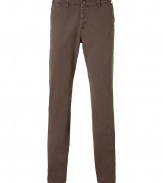 Stylish pants in dark brown cotton - Casual, trendy chino cut - Fits loose and casual, with slim, straight legs, waistband, belt loops and side pockets - A typical look for leisure, combine with sneakers, boots, a shirt,  knit shirt, leather jacket, parka - A genius alternative to jeans or corduroys