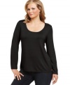 Button up your casual look with Calvin Klein's long sleeve plus size top-- it's a perfect match with jeans.