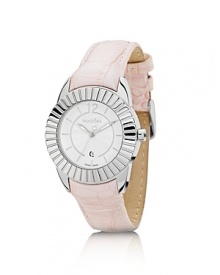 Be pretty in pink with PANDORA's 'Imagine' watch with pink leather strap, sterling silver bezel, and signature black diamond crown.