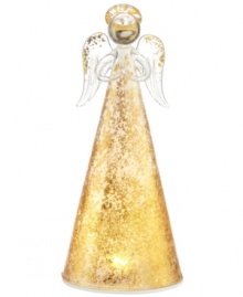 A glowing figure in frosted glass with sparkling gold accents, this angel from Lenox radiates a magical aura to make your holiday even more special.