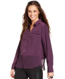 A sheer chiffon panel ups the edge of this Kensie blouse for a chic pulled-together look!