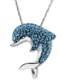 Add a splash of color. Kaleidoscope's playful dolphin pendant shines with the addition of round-cut blue crystals with Swarovski Elements. Set in sterling silver. Approximate length: 18 inches. Approximate drop: 7/8 inch.