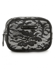 Glam up your look with this glittering square cosmetic case from Betseyville by Betsey Johnson.