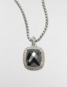 From the Noblesse Collection. A beautifully, faceted hematite stone surrounded by dazzling diamonds in sterling silver on a box chain. HematiteDiamonds, .3 tcwSterling silverLength, about 17Pendant size, about ½Lobster clasp closureImported 