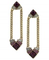 Go for the bold. BCBGeneration's linear earrings are crafted from gold-tone mixed metal with deep purple and pink faceted stone accents adding a vibrant touch. Approximate drop: 2 inches.