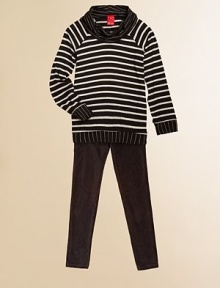 Vertical and horizontal stripes join in this comfy cowlneck she'll love to live in. Slight cowlneckLong sleevesBanded cuffs and hemPull-on style96% rayon/4% spandexMachine washImported