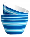 Out with the blue. Enjoy meals on the patio and beside the pool with lightweight, perfect-for-summer plastic cereal bowls from The Cellar.