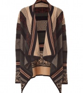 Channel of-the-moment style with this folkloric printed cardigan from Etro - Open silhouette, draped front, long sleeves, asymmetric hem, all-over print - Pair with an oversized blouse, skinny jeans, and platform booties