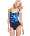 With it's anti-odor & anti-bacterial signature silver lining®, Reebok's one-piece swimsuit is perfect for the avid swimmer! Sleek lines and a starburst print add a sporty look while allover support ensures a fabulous fit!