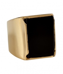 Punctuate your fashion-forward looks with this intricately crafted mixed-media statement ring from Maison Martin Margiela - Black polished insert on front, partial gold-toned/clear band, logo engraved on the inside - Wear with everything from tees and jeans to streamlined cocktail sheaths