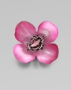 From the Lucite Grey Gardens Collection. A pretty pink primrose pin of subtly textured Lucite, hand-sculpted and hand-painted with a radiant center of faceted Swarovski crystal and glass.LuciteCrystalGlassRuthenium platingPin backMade in USA