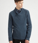 Made from fine cashmere, a sweater featuring clever ribbed details. ul> Ribbed collarPull-on styleRibbed trimCashmereDry cleanImported