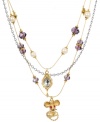 Sweet and stylish. A charming mouse commands attention on Betsey Johnson's chic and unique multi charm layered illusion necklace. Crafted in gold tone mixed metal, it features a mirror charm along with hearts, crystals, glass pearls and faceted cherry beads. Approximate length: 16 inches + 3-inch extender.