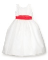 She is sure to look precious in this sleeveless dress with contrast organza belt with bow tie.