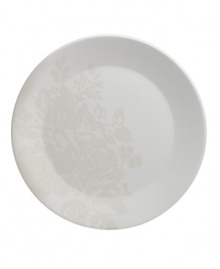 The elegant Bliss salad plates from Monique Lhuillier for Royal Doulton are made for every day, shaped for modern decor and draped with romantic florals in a soft, muted palette.