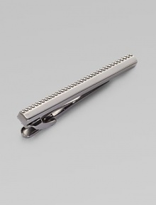 Gunmetal-plated tie bar with etched grid effect.Gunmetal-plated metalHinge closureMade in the United Kingdom