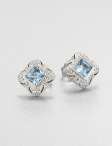 From the Estate Collection. Beautifully faceted blue topaz stones set in intricately designed, sterling silver. Blue topazSterling silverSize, about .5Post backImported