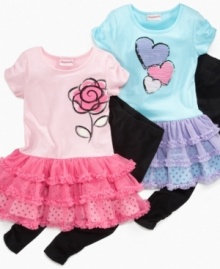 Getting her frilly and ready to play will take no time at all with this two-piece set from Flapdoodles that includes a dress with a tutu skirt and leggings.