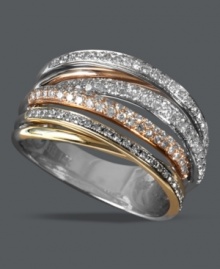 An illustrious mix of metallics. Trio by Effy Collection's dazzling design incorporates overlapping bands of 14k gold, 14k white gold and 14k rose gold, decorated with seamless rows of round-cut diamonds (1/2 ct. t.w.).