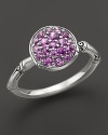 Sterling silver, jointed like a bamboo stalk, is a beautiful setting for glittering pavé amethyst gems.