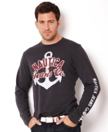 This long-sleeved graphic t-shirt from Nautica brings some boat-inspired style to your fall wardrobe.